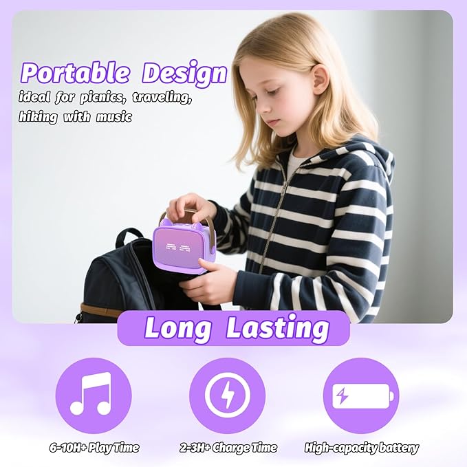 Mini Karaoke Machine Toys Gifts,Kids Portable MP3 Player with 2 Wireless Microphone and LED,Christmas Birthday Gifts for Girls Boys 3 4 5 6 7 8+ Year Old (Purple)