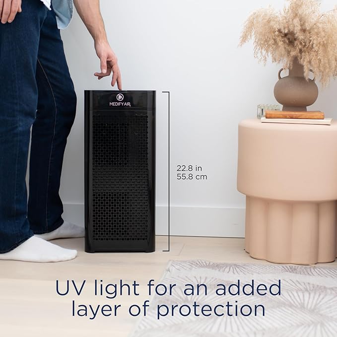 Medify MA-40 UV Light Air Purifier with True HEPA H14 Filter | 1,793 ft² Coverage in 1hr for Wildfires Smoke, Odors, Pollen, Pets | Removal to 0.1 Microns | Black, 1-Pack