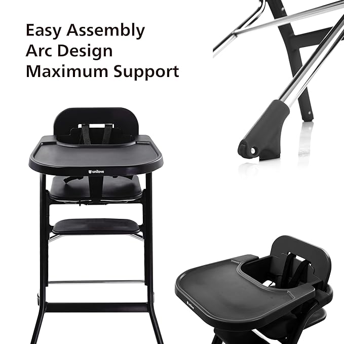Unilove Grow with Me 2-in-1 Baby High Chair – Adjustable Toddler Chair with Baby Set, Removable Harness, One-Hand Seat & Footrest Adjustment, for Ages 6-60 Months - Truffle Black