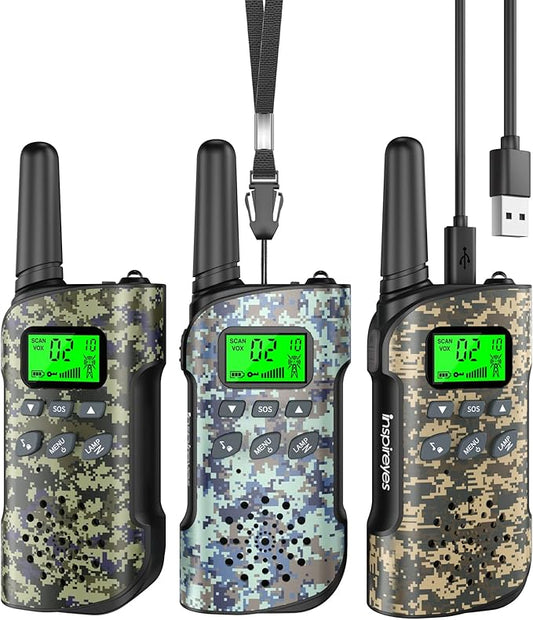 Walkie Talkies for Kids Rechargeable,Toys for Boys and Girls Ages 3-12, 3 Pack Long Range 2-Way Radios, Birthday Gifts,Christmas Stockings, Outdoor Play, Family Games, Hiking Camping Gear