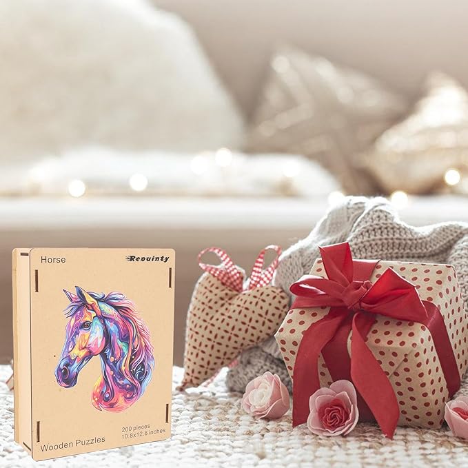 Wooden Puzzles for Adults, Horse Liberty Cool Wooden Jigsaw Puzzles(10.8 * 12.6in-200pcs), Unique Shape Animal Adult Pieces, Irregular Wood Puzzles Best Gift for Adults and Kids Family Game