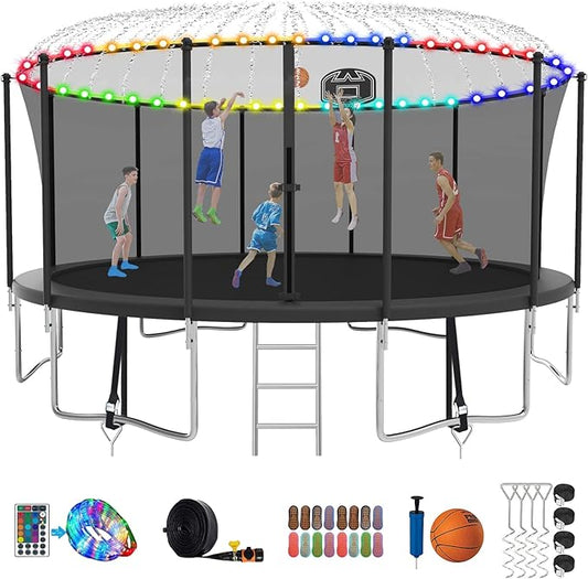 SKYUP Tranpoline 1500LBS 16 15 14 12 10 8 FT Tranpoline for 7-10 Kids and Adults, Windproof Outdoor Tranpoline with Enclosure Net, Basketball Hoop, Easy to Install & Last Long - ASTM Approved