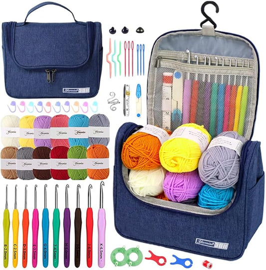Yarniss Crochet Kits for Beginners, All in One Crochet Kits with 840 Yards Crochet Yarn, 10 Size Ergonomic Crochet Hooks 2.0mm~6.5mm
