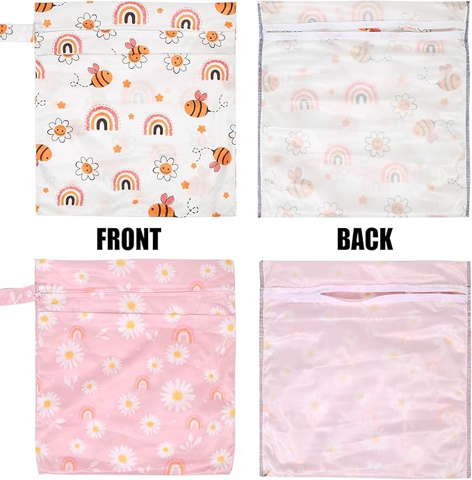 2pcs Travel Waterproof Laundry Bag, Cloth Diaper Wet Dry Bags with Handle & 2 Zipper Pockets, Reusable Washable Dirty Clothes Bag for Baby Adult Travelling Hanging, Bathing Beach Pool Daycare