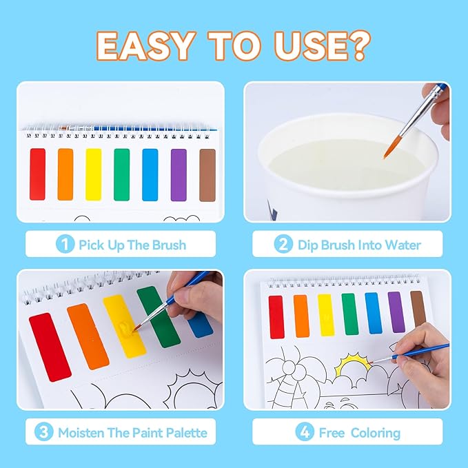 PIRIE Paint with Water Coloring Books for Kids,Watercolor Painting Sets Painting Activity for Kids Ages 3 4 5 6 7 8+,Birthday Gifts Arts & Crafts Toy (Animal)