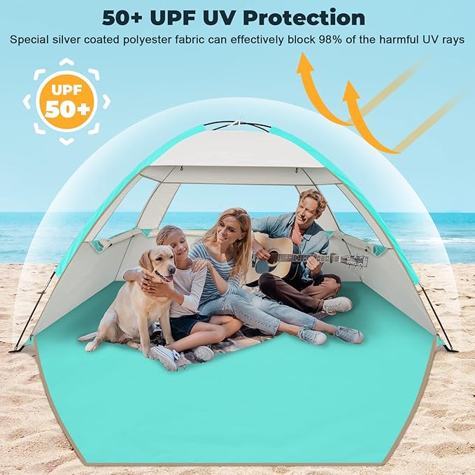 Venustas Beach Tent Sun Shelter for 3/4-5/6-7/8-10 Person, UPF 50+ UV Protection Beach Canopy, Lightweight and Easy Setup Cabana, Portable Shade Tent
