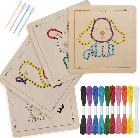 Montessori Wooden Lacing Toys for Toddlers and Kids Ages 2-4 5-7, Sewing Kit Fine Motor Skill Busy Board, Education Sensory Preschool Toy for 1 2 3 4 Year Olds, Birthday Gift for Boys and Girls