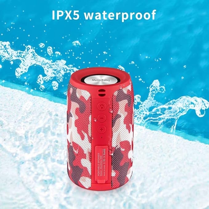 MusiBaby Bluetooth Speaker Wireless Portable, IPX5 Waterproof Bluetooth Speakers with Dual Pairing, 24H Playtime, Rich Stereo Bass for Home, Travel, Party, Outdoor | Electronic Gifts (Camo Red)
