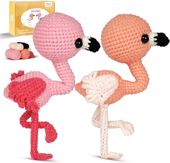 MOREJMTT Crochet Kit for Beginners Animal,Crochet Animal Kits,Crocheting Kit for Starters,Learn to Crochet with Step-by-Step Video Tutorials,Beginner Crochet Kits for Adults(Flamingo)
