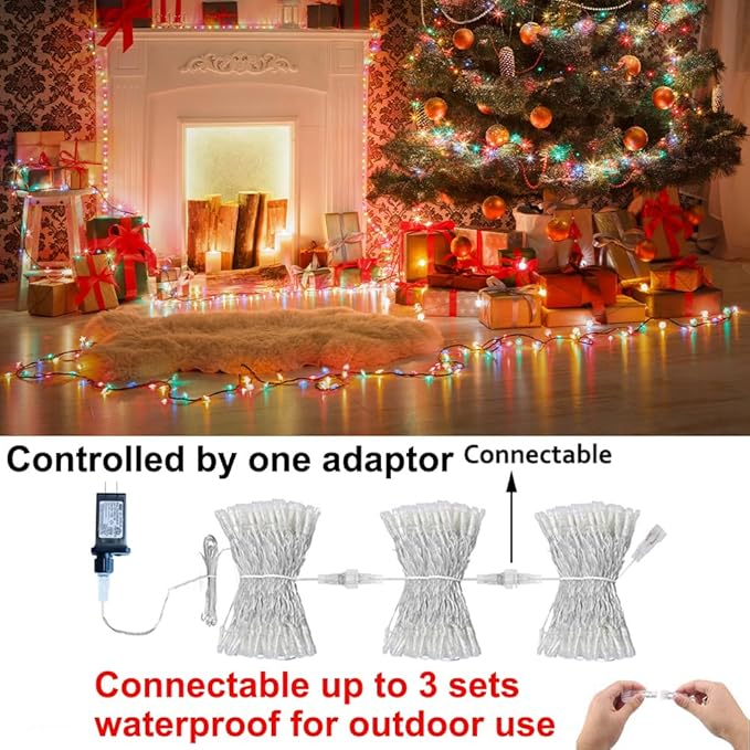 Obrecis Color Changing String Lights, 66FT 200 LED 34 Colors Colorful Christmas Lights Multicolor Plug in Waterproof Twinkle Lights Halloween String Lights Connectable for Indoor Outdoor Party Decor