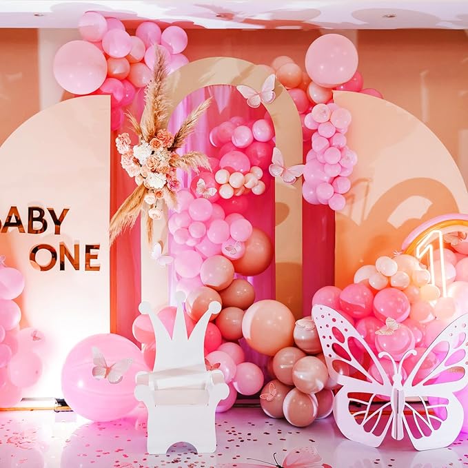 RUBFAC 129pcs Pink Balloons Different Sizes 18 12 10 5 Inches for Garland Arch, Pink Balloons for Valentine's Day Birthday Baby Shower Gender Reveal Wedding Party Decoration