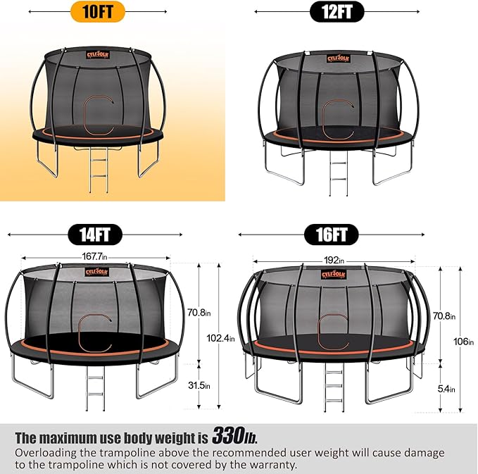 Trampoline for Kids, Heavy Duty Recreational Trampolines Toddler Trampoline with Enclosure Net Ladder Indoor Outdoor Trampoline CPC Approved
