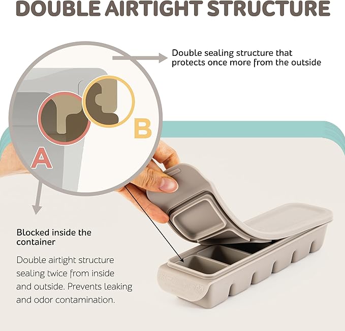 Silicone Freezer Trays with Lid,2ea 1oz 6 Section-Leak Proof Silicone Freezer molds for Homemade Baby Food Breastmilk, Purees, Vegetables, Fruit, Baby Food Jars Ice Tray with Lid BPA Free Brown