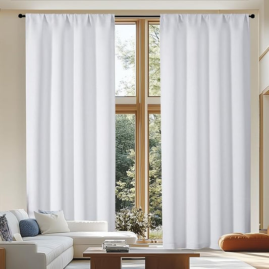 Simplebrand Ava Pure White Curtains for Patio 108 Inches Long 2 Panels Set, Room Darkening Window Treatment, Light Filtering Curtain Drapes, Soft Casual Rod Pocket Privacy Curtains, W50 x L108 Inch