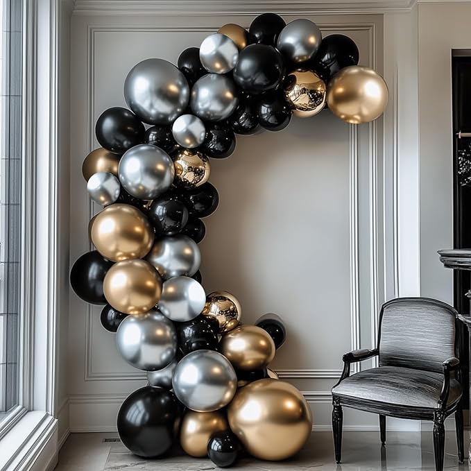 RUBFAC Silver Balloons 129pcs Different Sizes 18 12 10 5 Inches, Metallic Balloon Garland Arch Kit for Birthday Party Graduation Wedding Holiday Decoration
