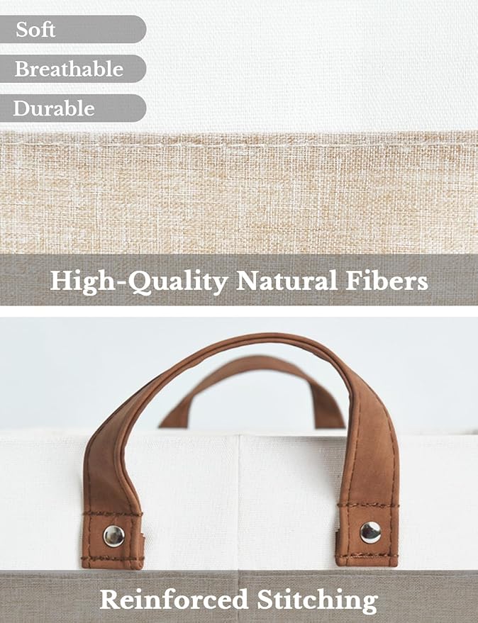 StorageWorks Storage Bins, Fabric Storage Bins for Shelves, Extra Large Storage Baskets with Metal Frame, Closet Baskets and Bins with Handles, Jumbo, Brown and White, 2-Pack