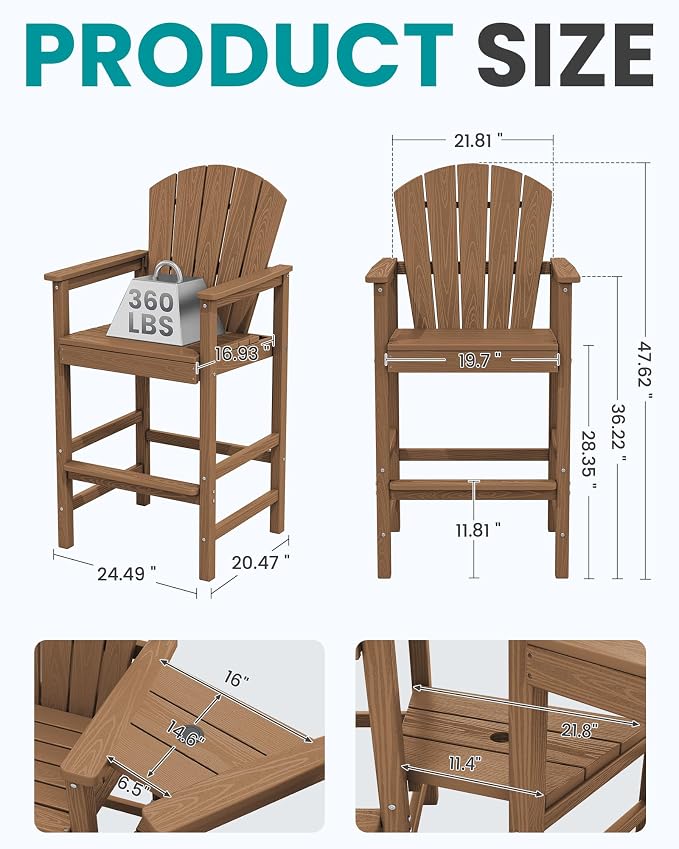 SERWALL Tall Adirondack Chairs Set of 2 - Image 2