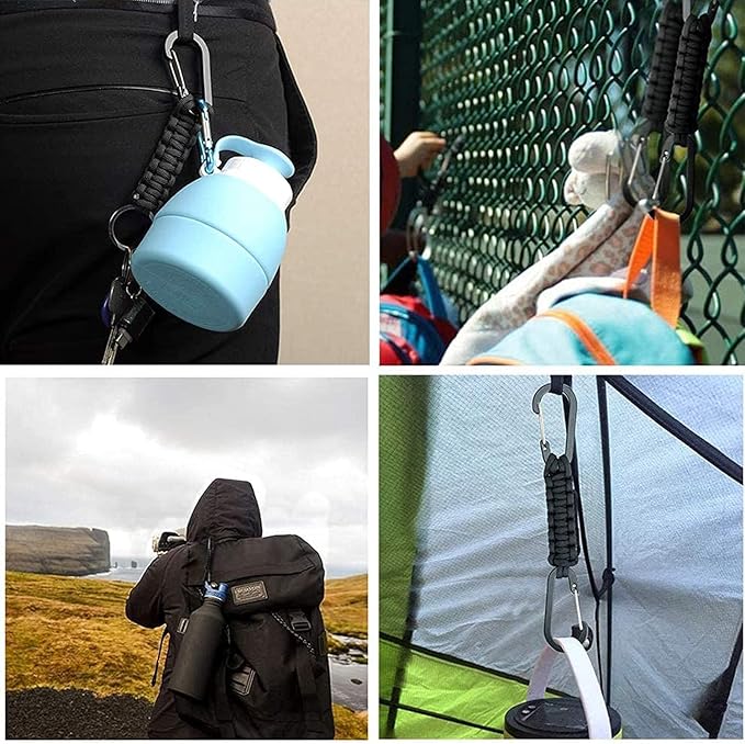 BRAVESHINE Paracord Keychain Carabiner Clip, D Ring Lanyard Hanger Stroller Hook for Water Bottle, Key, Backpacks, Men, Women