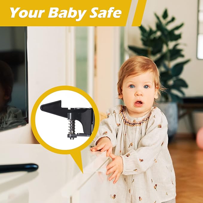 Tuanse 30 Pcs Cabinet Locks Invisible Safety Drawer Latches with Screws Self Adhesive Cabinet Drawer Locks for Home Kitchen Furniture Door Latches(Black)