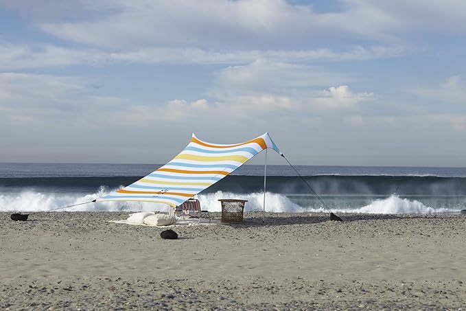 Neso Tents Beach Tent with Sand Anchor, Portable Canopy Sunshade - 7' x 7' - Patented Reinforced Corners (Vintage Stripes)