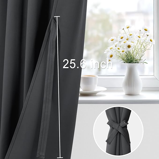 XWZO Blackout Curtains for Bedroom 63 inch Length Room Darkening Thermal Insulated Rod Pocket Curtains for Living Room with Tiebacks,Dark Grey,W42 x L63,Set of 2