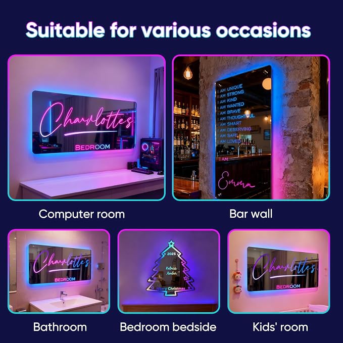 VEELU Personalized Custom Name Mirror LED Light Up Mirror, Wall Decor - Image 4