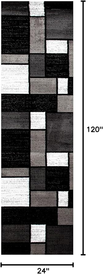 Rugshop Contemporary Modern Boxes Runner Rug 2' x 10' Gray