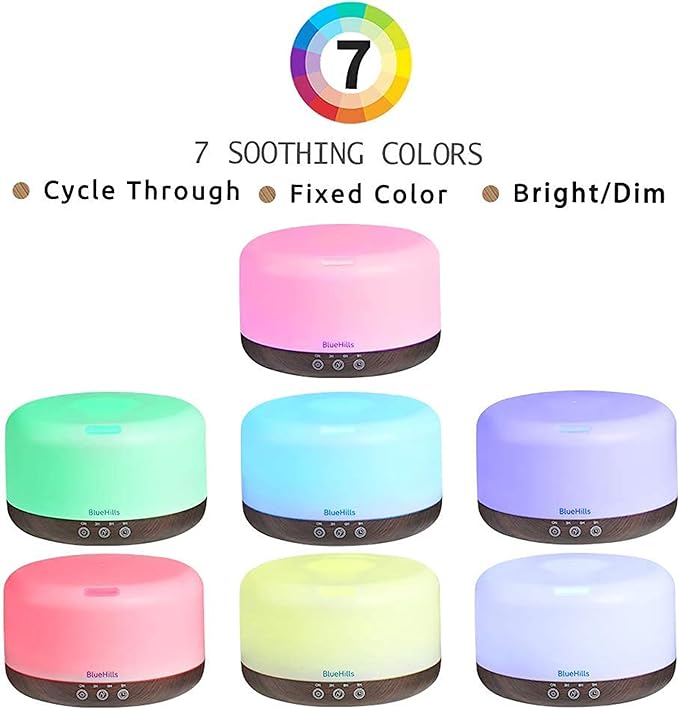 BlueHills Premium 1000 ML Large Essential Oil Diffuser Humidifier for Room Home Aromatherapy Big Capacity Oil Diffuser with Décor LED Lights Long Running Round Diffuser Dark Wood Grain – D002