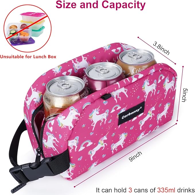 Cerbonny Small Cooler Bags: Freezable, Insulated Lunch Bags for Work/School Travel - fits Yogurt | 3+(Unicorn)
