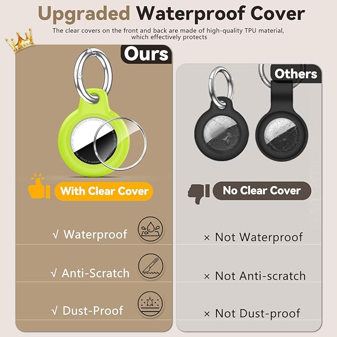 Upgrade Waterproof Airtags Holder with Apple Airtags Keychain, Hard PC Air Tag Case, Anti-Scratch & Shock Air tag Holder,Men's Women's Keyrings & Keychains, for Dog,Car Key,Luggage -Fluorescent Green