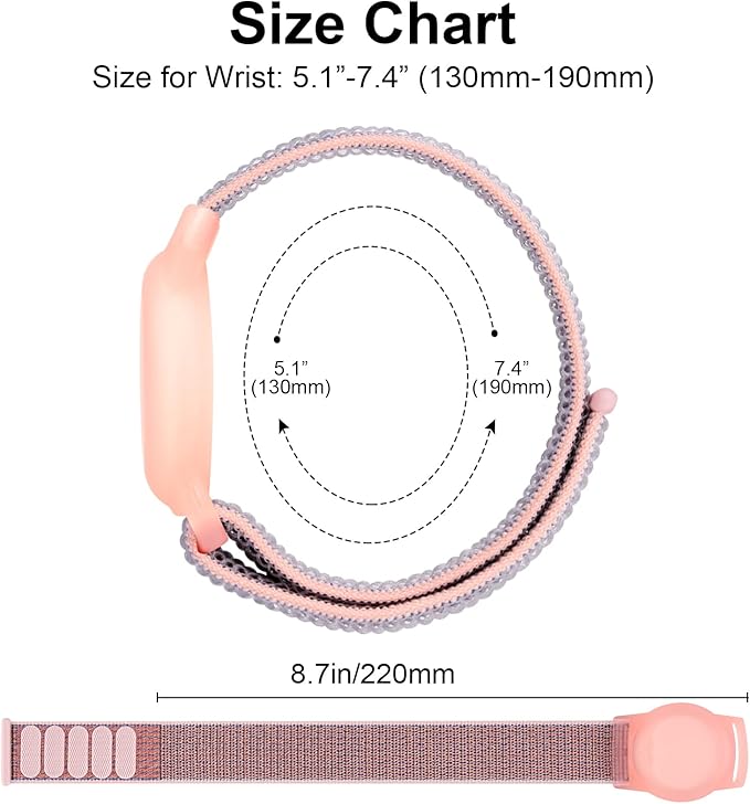 Kids Wristband Protective Case Compatible with Apple AirTag, Adjustable Nylon Bracelet for Air Tag GPS Tracker Holder with Anti Lost Watchband for Toddler Child Kids (Pink+Grey)