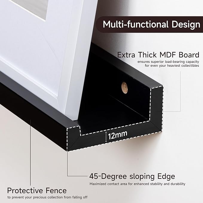 Picture Ledge Shelf for Wall, Floating Shelves Set of 4, 24 Inch Long Nursery Book Shelves for Toys Storage, Kids Bookshelf Wall Mounted for Books Photo Frames, Black