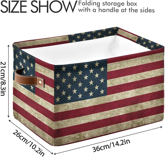 Storage Basket Bin Vintage Retro American Flag Organizer Basket Collapsible Shelf Basket Cube with handle for Nursery Bedroom Bathroom, one sizex1