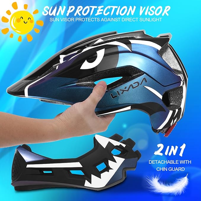 Lixada Kids Bike Helmet Adjustable Detachable Full Face Helmet for Cycling Helmet for Children Bicycle, Skateboard, Scooter, Protective Gear (20.5-22 Inches)