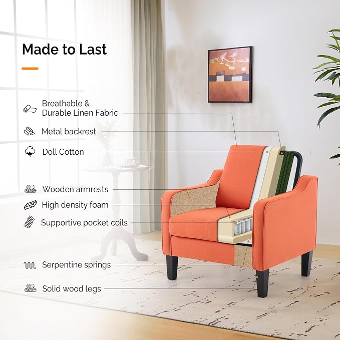 VINGLI Burnt Orange Mid Century Modern Accent Chair - Image 5