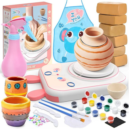 Skirfy Pottery Wheel for Kids Art Crafts Kits for Kids Ages 6-8 9-12 Clay Sculpting Tools & Painting Kit,Birthday Girls Toys 8-10,DIY Kits Clay Maker for Beginners
