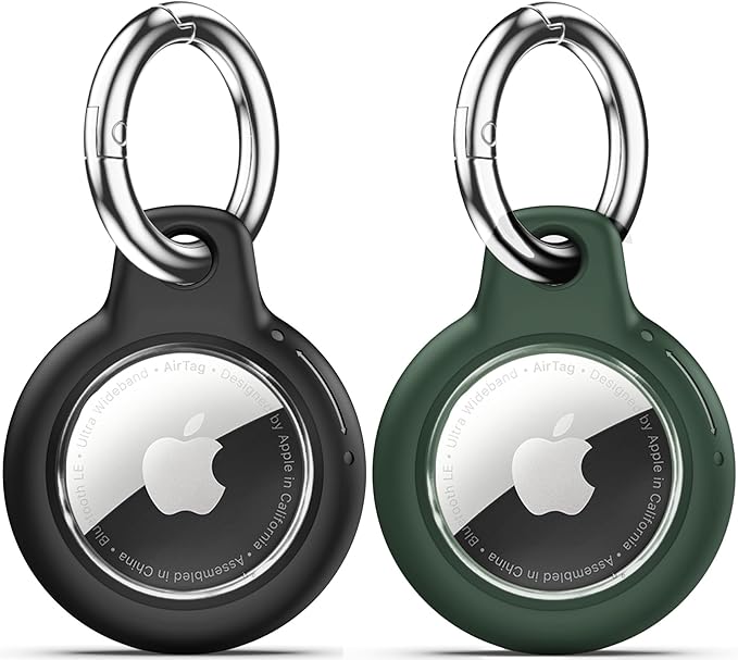 Upgrade Waterproof 2 Pack Airtags Holder with Apple Airtags Keychain, Hard PC Air Tag Case, Anti-Scratch & Shock Air tag Holder, Men's Women's Keyrings & Keychains-Black+Dark Green