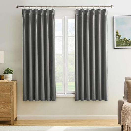 Blackout Bedroom Curtains 72 Inches Long 6 Ft Length, Summer Heat Thermal Insulated Pinch Pleated Vertical Drapes Cute Black Out Window Drapes for Bedroom/Living Room(Grey,40"x72"x2 Panels)