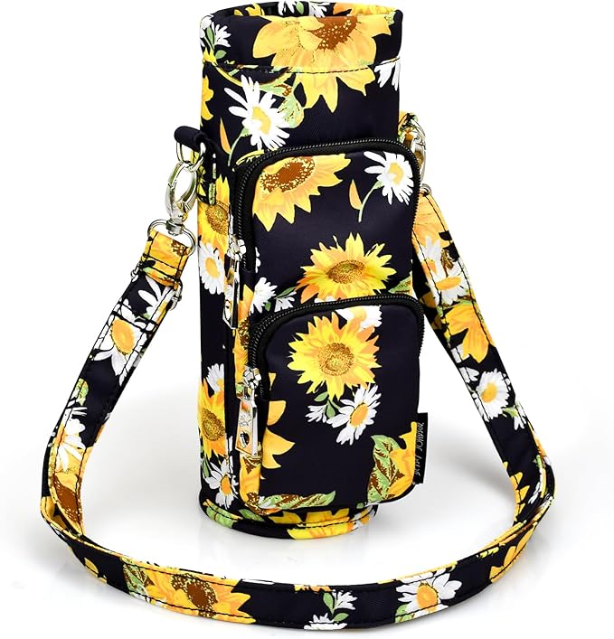 Betsey Johnson Insulated Water Bottle Pouch Holder Carrier Crossbag with Adjustable Shoulder Strap - Lightweight Polyester Accessories with Pockets Good for Hiking Sports