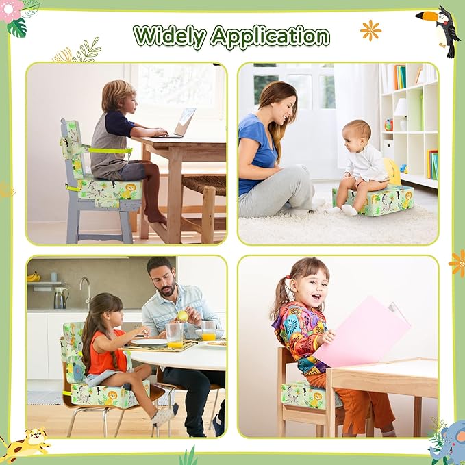 Booster Seat for Kitchen Chair with Backrest & 4 Adjustable Straps, Portable TPU Waterproof & Anti-Scratch Toddler Booster Seat for Dining Table, Removable & Non-Slip Booster SEat for Table