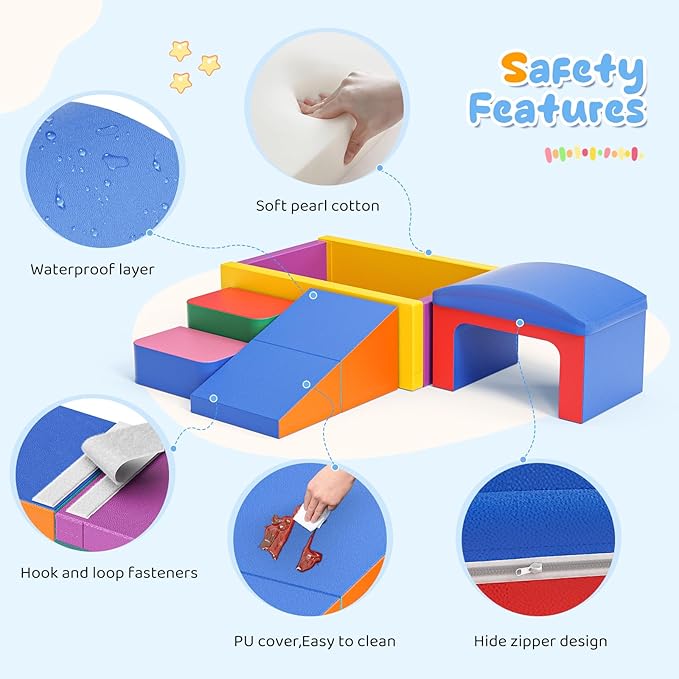 Lischwert Foam Climbing Blocks for Toddlers, Soft Play Ball Pit, Baby Climbing Blocks Soft Play Climbing for Toddlers with Foldable Block and Tunnel Indoor Climbing Toys for Toddler 1-3