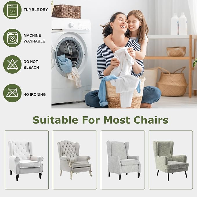 HAOYONG Wing Chair Slipcovers Waterproof Spandex Wingback Chair Covers 2 Pieces - Image 6