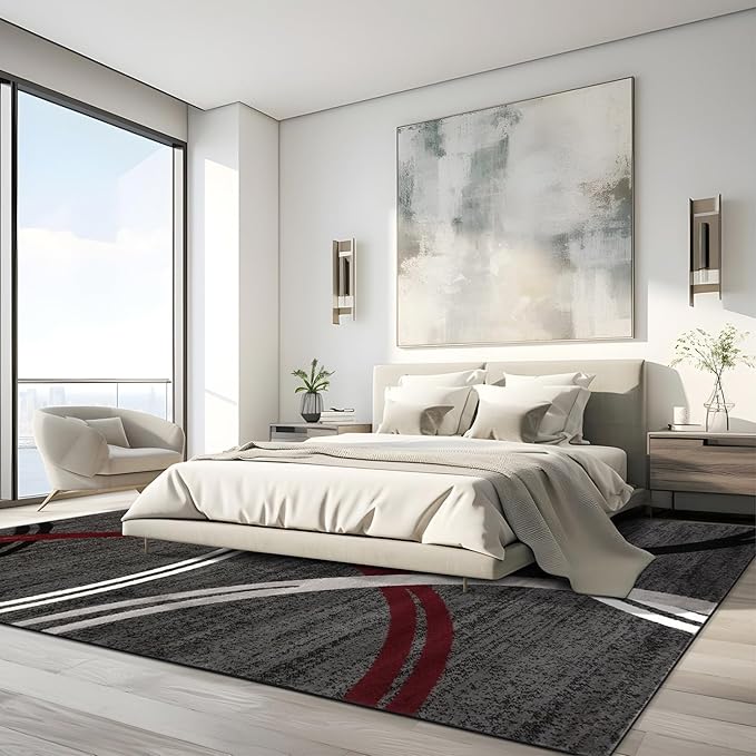 Rugshop Modern Wavy Circles Design Area Rug 8'8" x 12' Red