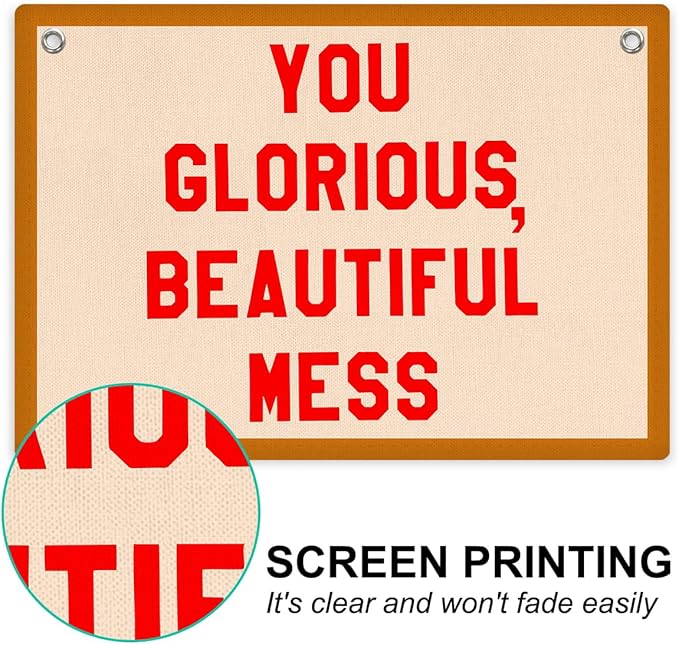 Funny Beautiful Mess Banner Self Care Wall Hanging, Self Love Wall Decor, Funny Gifts Vintage Felt Banner Flag, Wall Flag Living Room Bedroom Office Decor, Banner for Room