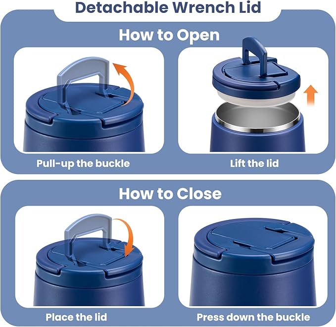 Soup Thermo for Hot Food Kids 14oz Lunch Containers with Buckle Lid Wide Mouth Hot Food Jar Vacuum Insulated Stainless Steel Bento Box Leakproof with Spoon(Blue)