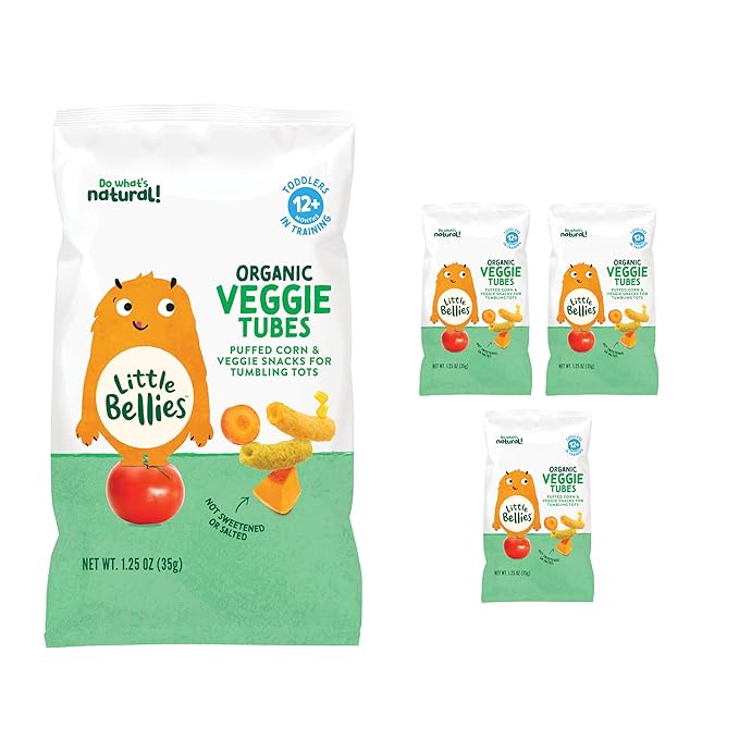 Little Bellies Organic Veggie Tubes Toddler Snack (Pack of 4 x 1.25 oz Individual Packs)