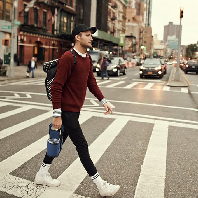 Beautyflier Drink Carrier with Handle for Delivery Reusable Insulated Coffee Cup Carrier Portable Cup Holder with Handle Organizer Tote Bag for Hot & Cold Drinks (2 Cup, Blue)