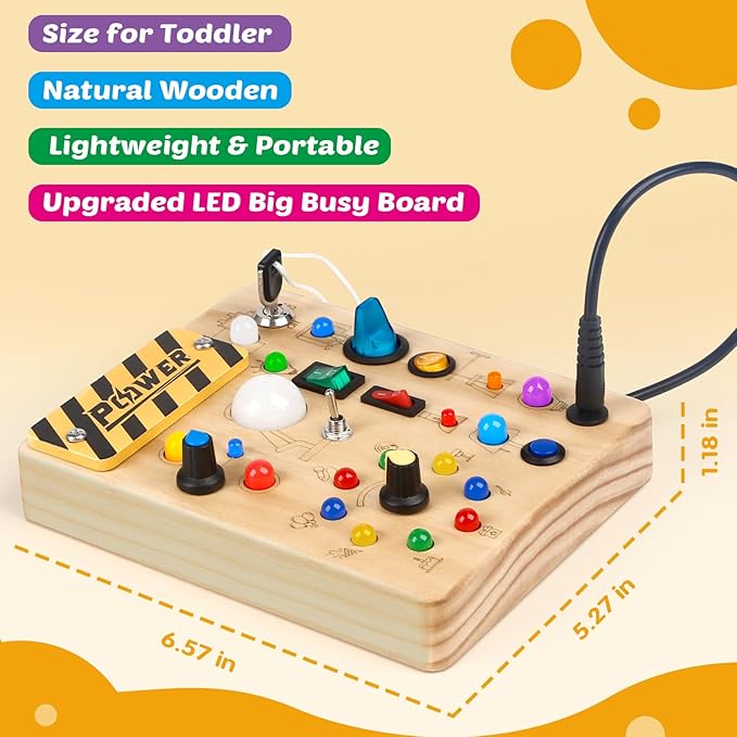 Joyreal Montessori Toddler Busy Board, 19 Led Wooden Sensory Board Educational Toy, Montessori Toys for 1-6 Year Old, Travel Toys Gifts for Toddlers Boys and Girls