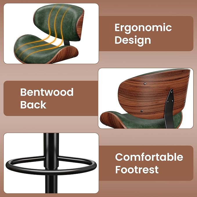 YaFiti Bar Stools Set of 3, Bentwood Adjustable Height Swivel Bar Stools - Image 4