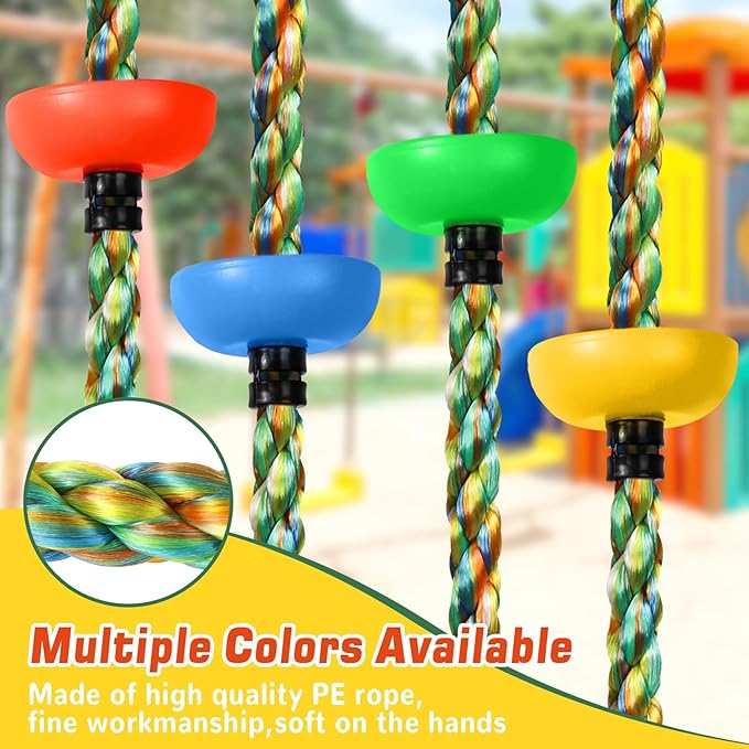 Tree Swing Rainbow Climbing Rope, Heavy Duty Swing Disc Seat Replacement for Kids with Hanging Strap and Platform Carabiners Indoor/Outdoor Playground Accessories (Orange)